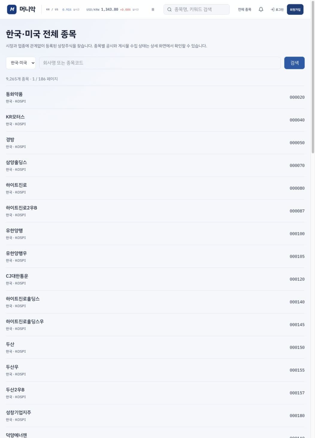 한국과 미국 반도체·AI 종목 검색 화면